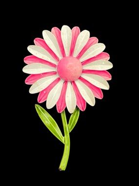 Flower power 1960’s pink & green daisy enamel brooch pin vintage